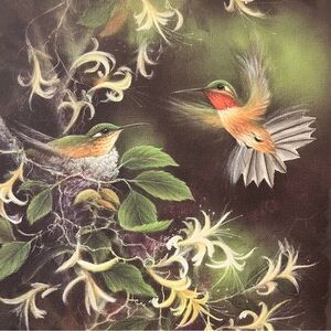 Hummingbird & Honeysuckles Artist Larry Martin Signed Numb 11”x14” Canvas Giclee